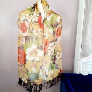 Vintage Y2K Boho Floral Fringe Scarf